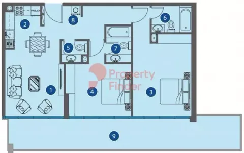 Floor plan, 2 Beds, 1,268 sq ft