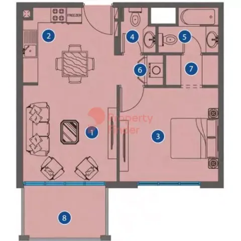 Floor plan, 1 Bed, 684 sq ft