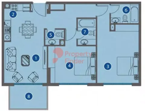 Floor plan, 2 Beds, 990 sq ft