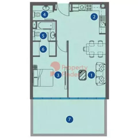 Floor plan, 1 Bed, 927 sq ft