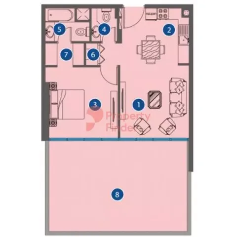 Floor plan, 1 Bed, 1,032 sq ft