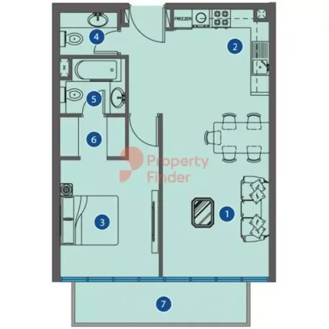 Floor plan, 1 Bed, 748 sq ft