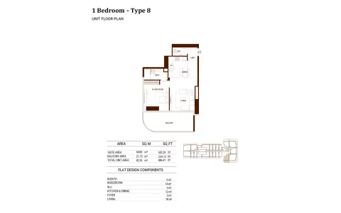 Floor plan, 1 Bed, 886 sq ft
