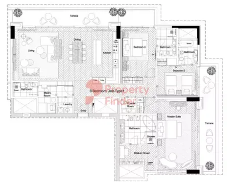 Floor plan, 3 Beds, 2,621 sq ft