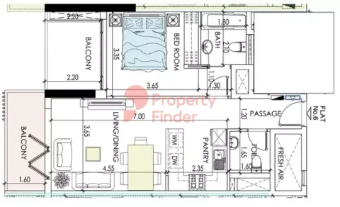 Floor plan, 1 Bed, 748 sq ft