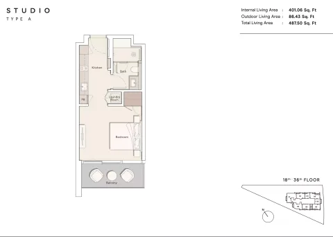 Floor plan, Studio, 487 sq ft