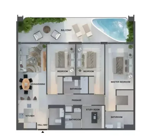 Floor plan, 3 Beds, 1,314 sq ft