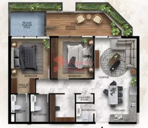 Floor plan, 2 Beds, 1,161 sq ft