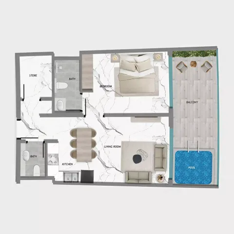 Floor plan, 1 Bed, 751 sq ft
