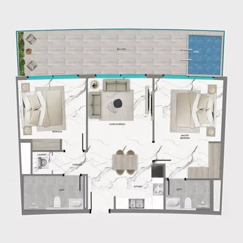 Floor plan, 2 Beds, 1,074 sq ft