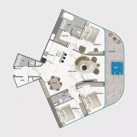 Floor plan, 3 Beds, 1,874 sq ft