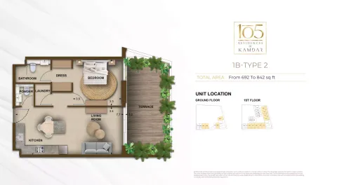 Floor plan, 1 Bed, 692 sq ft