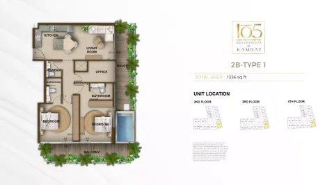 Floor plan, 2 Beds, 1,336 sq ft