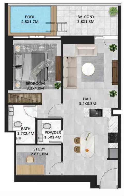 Floor plan, 1 Bed, 808 sq ft
