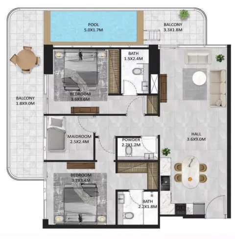 Floor plan, 2 Beds, 1,439 sq ft