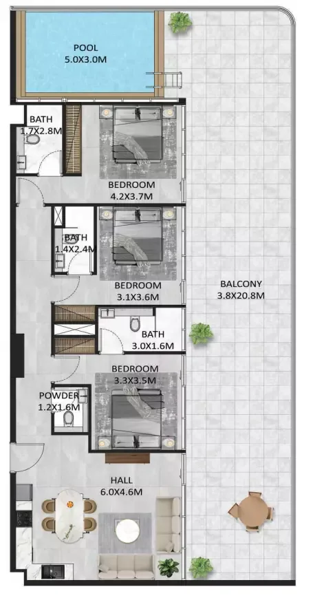 Floor plan, 3 Beds, 2,285 sq ft
