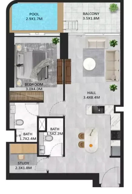 Floor plan, 1 Bed, 804 sq ft