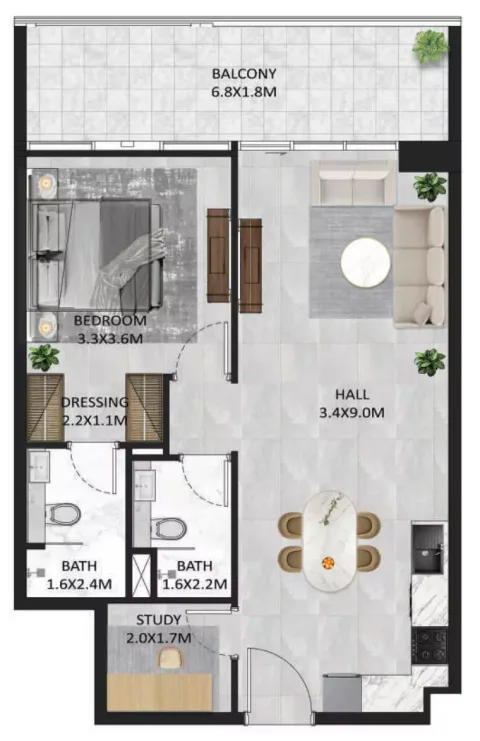 Floor plan, 1 Bed, 832 sq ft