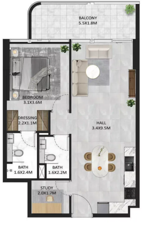 Floor plan, 1 Bed, 790 sq ft