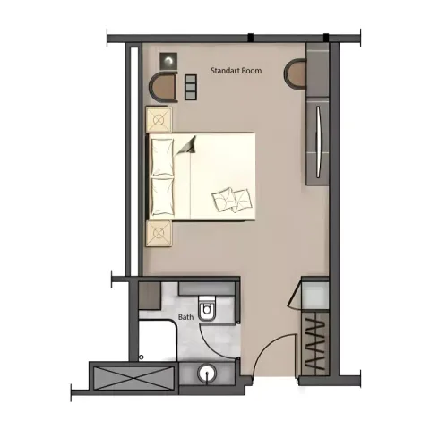 Floor plan, 1 Bed, 398 sq ft