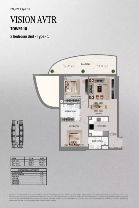 Floor plan, 2 Beds, 992 sq ft
