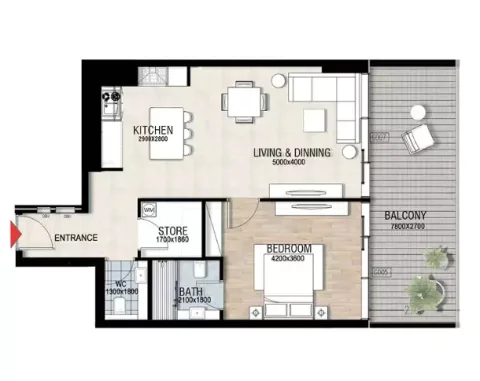 Floor plan, 1 Bed, 819 sq ft