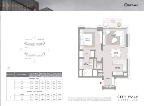 Floor plan, 1 Bed, 829 sq ft