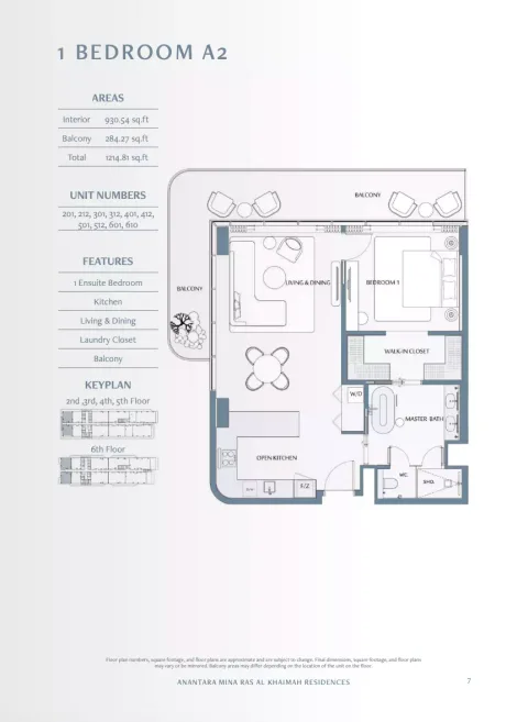 Floor plan, 1 Bed, 1,214 sq ft