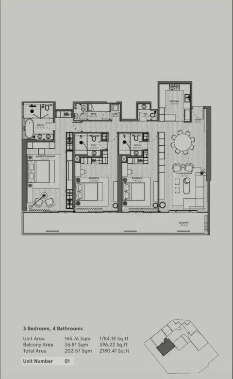 Floor plan, 3 Beds, 2,180 sq ft