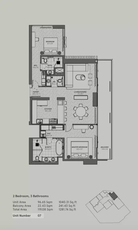 Floor plan, 3 Beds, 1,281 sq ft