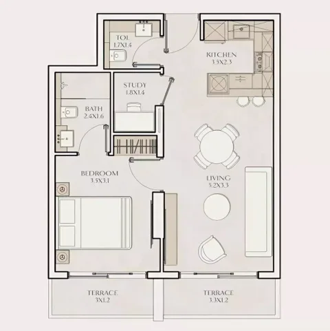 Floor plan, 1 Bed, 758 sq ft