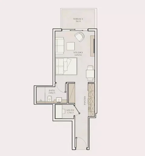 Floor plan, Studio, 351 sq ft