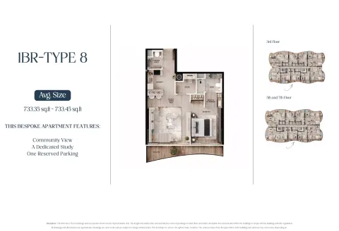 Floor plan, 1 Bed, 733 sq ft