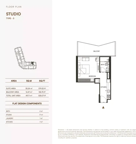 Floor plan, Studio, 535 sq ft
