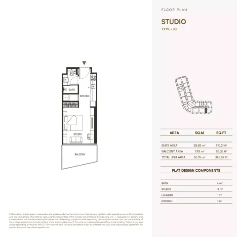 Floor plan, Studio, 395 sq ft