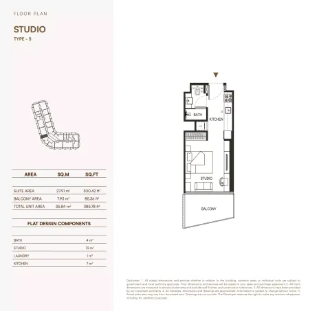 Floor plan, Studio, 385 sq ft
