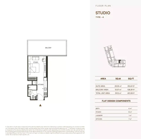 Floor plan, Studio, 421 sq ft