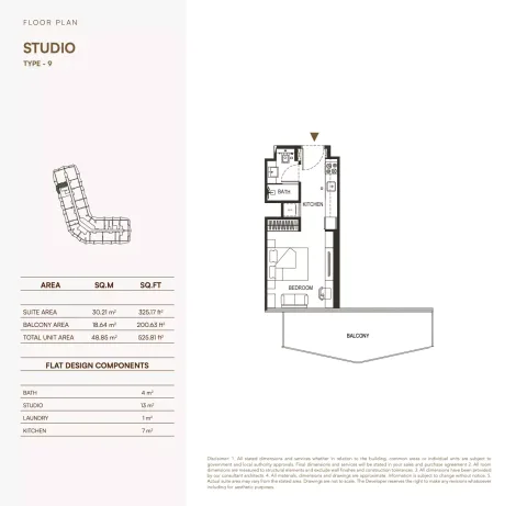 Floor plan, Studio, 525 sq ft