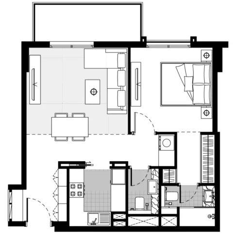 Floor plan, 1 Bed, 714 sq ft
