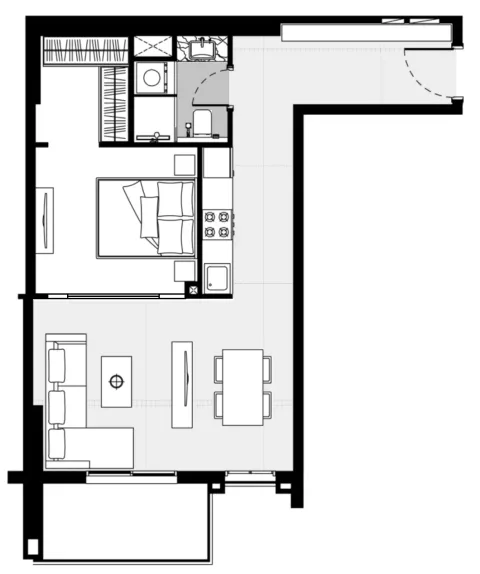 Floor plan, 1 Bed, 627 sq ft