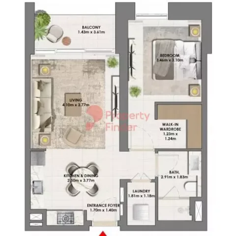 Floor plan, 1 Bed, 704 sq ft