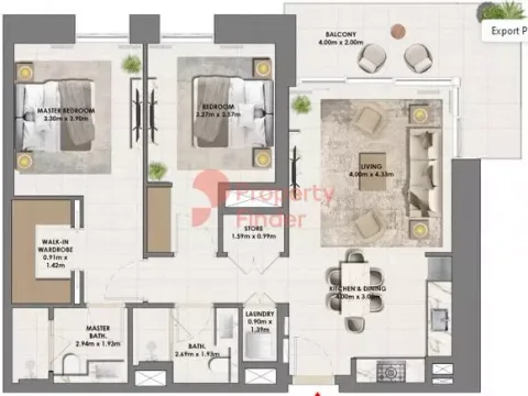 Floor plan, 2 Beds, 1,141 sq ft