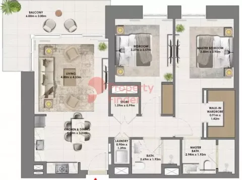 Floor plan, 2 Beds, 1,141 sq ft