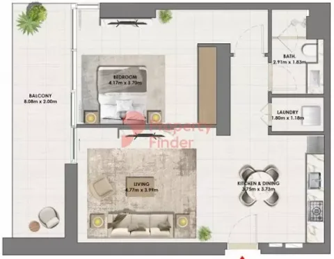 Floor plan, 1 Bed, 985 sq ft