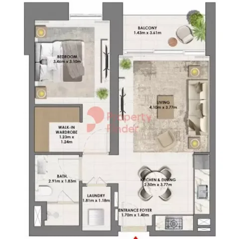 Floor plan, 1 Bed, 704 sq ft