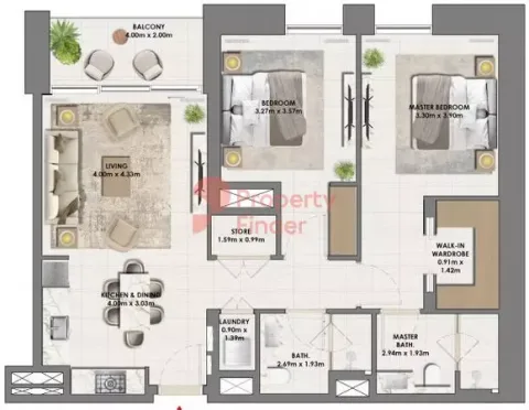 Floor plan, 2 Beds, 1,061 sq ft