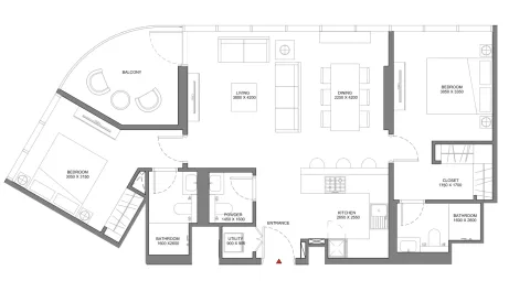 Floor plan, 2 Beds, 1,035 sq ft