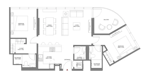 Floor plan, 2 Beds, 1,035 sq ft