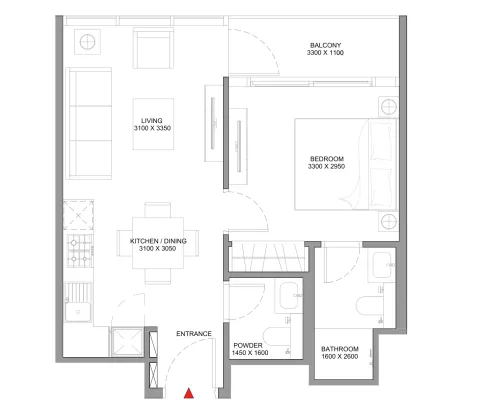 Floor plan, 1 Bed, 514 sq ft