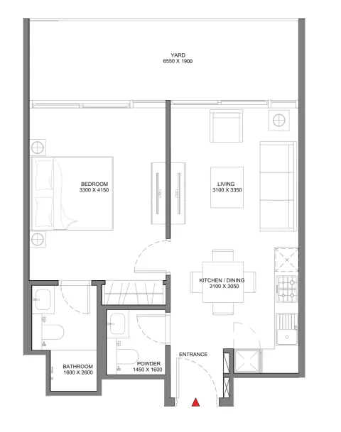 Floor plan, 1 Bed, 664 sq ft